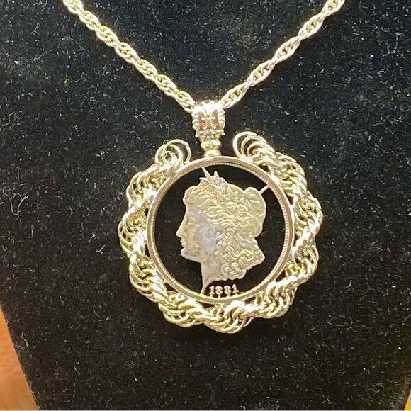 Absolutely gorgeous laser cut-out 1881 Morgan silver dollar pendant w/23” chain